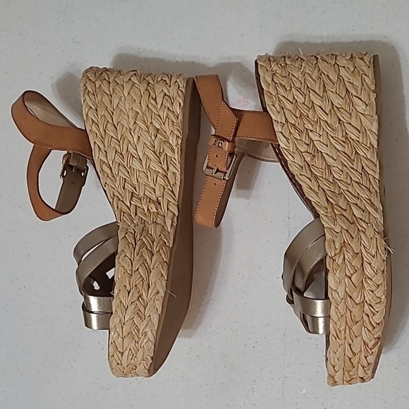Sam Edelman Darline tan and gold wedge sandals size 10 - Picture 4 of 12